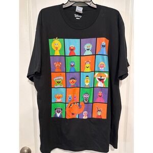 Disney Sesame Street Character Collage Black Graphic T Shirt Mens XL